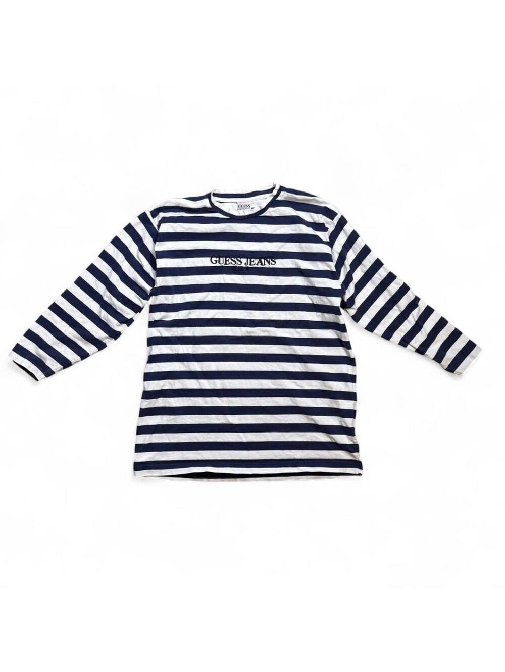 vintage 80s Guess white and navy striped long sleeve top